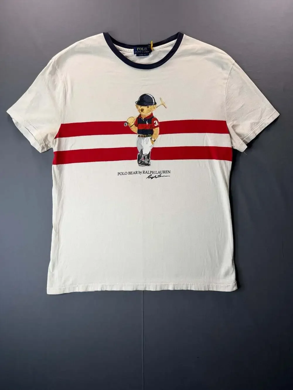 Polo Ralph Lauren Polo Bear White Ringer T-Shirt with Red Stripes Large